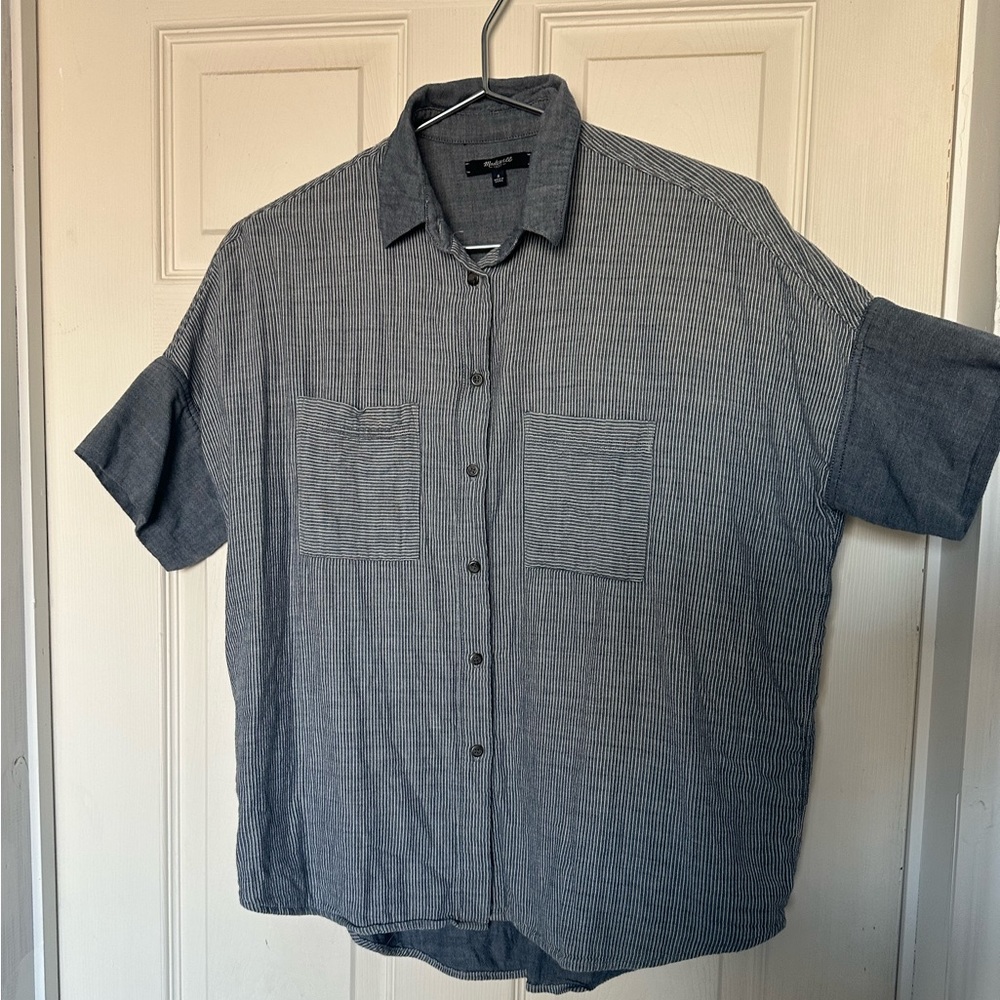 Madewell Courier Shirt Lilydale Stripe blue gray cotton top